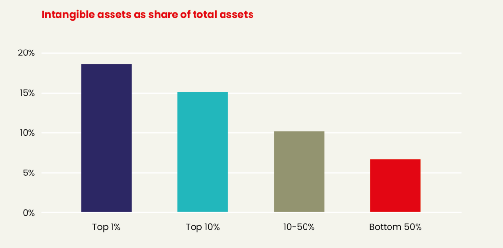 Graph showing intangible assets as share of total assets for firms of different sizes. 